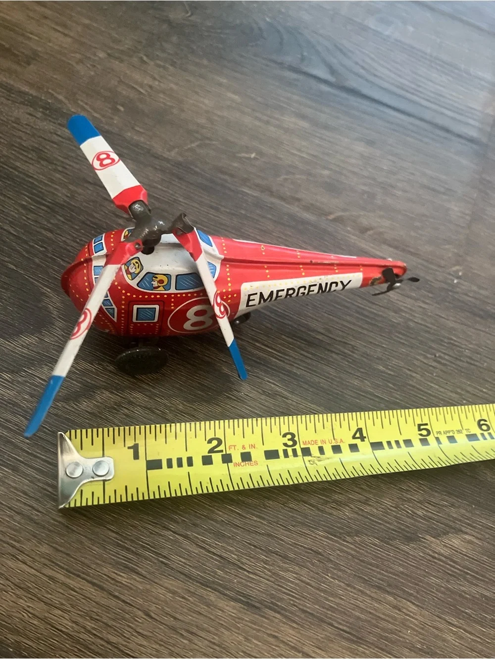 Vintage Tin Made In Japan 8 Emergency Helicopter Friction Toy Works